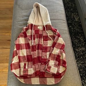 American Eagle Plaid Top with Hoodie